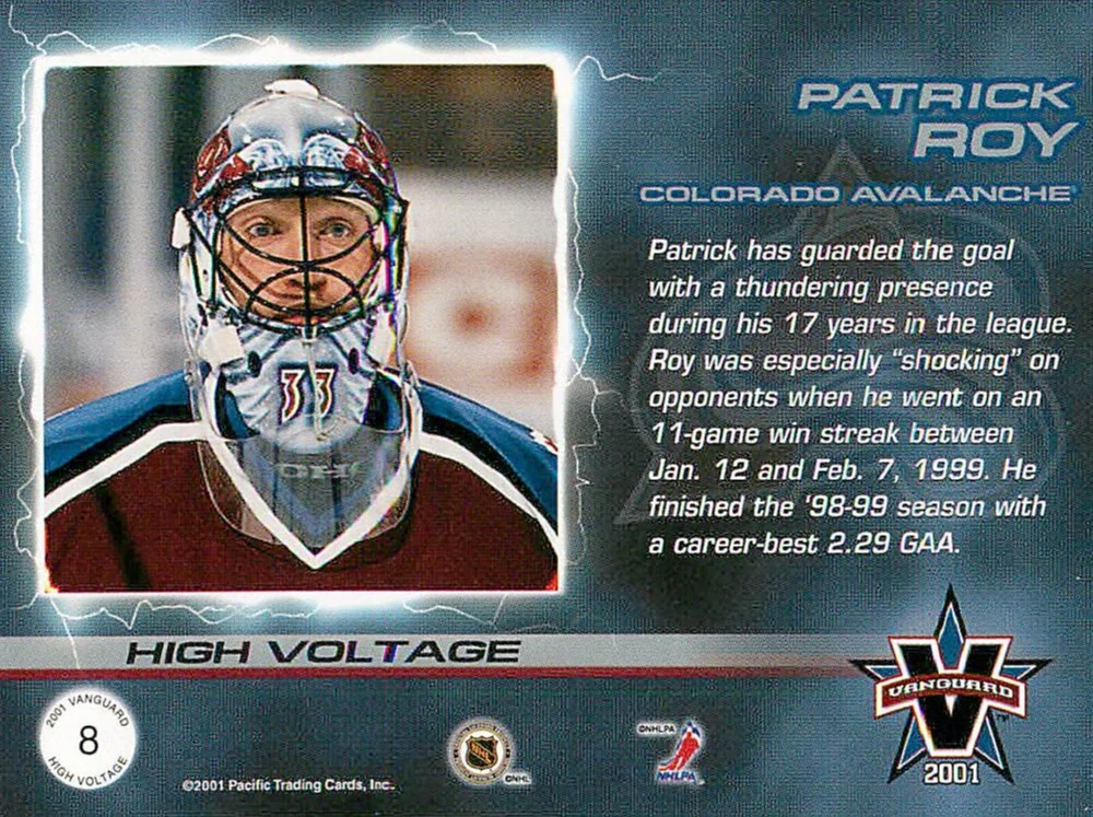 2000-01 Pacific Vanguard - Patrick Roy - High Voltage #8