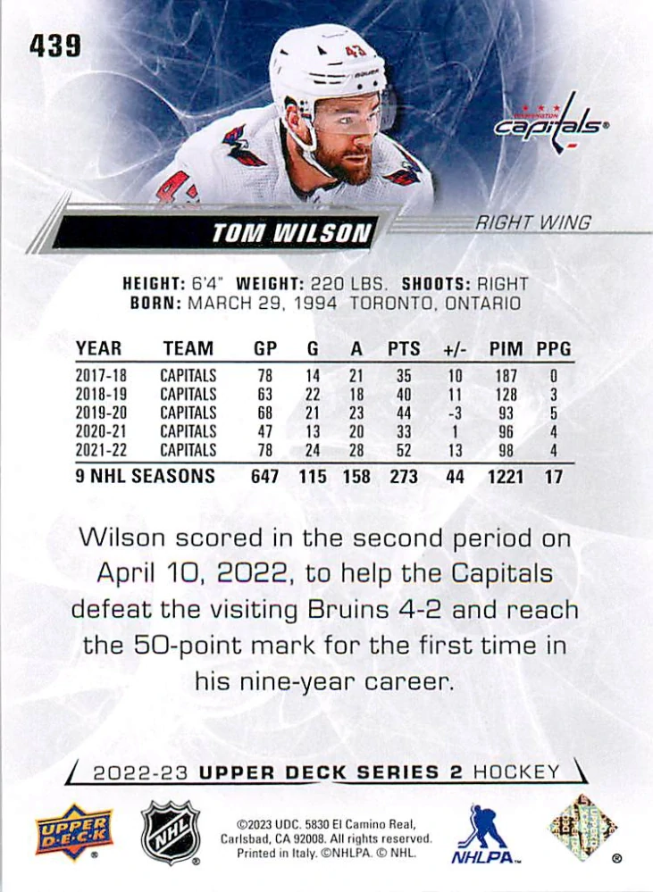 2022-23 UD Series 2 - Tom Wilson #439