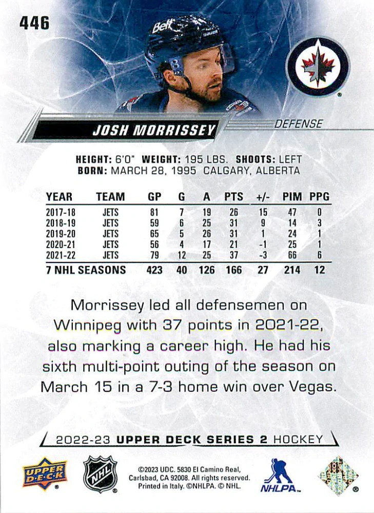 2022-23 UD Series 2 - Josh Morrissey #446