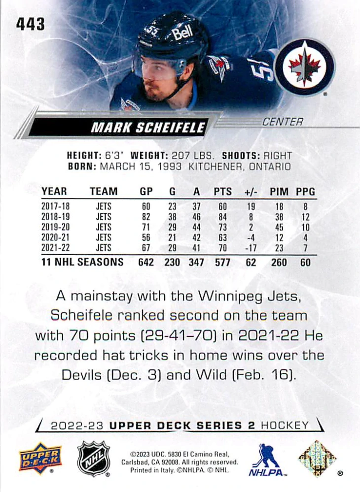 2022-23 UD Series 2 - Mark Scheifele #443