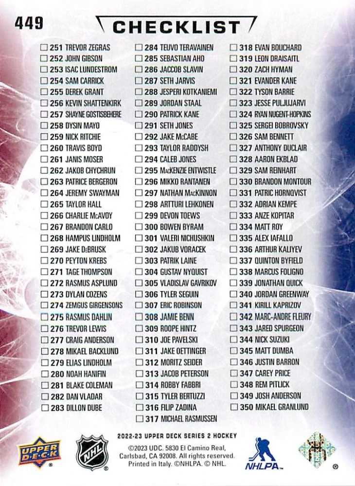 2022-23 UD Series 2 - Nathan MacKinnon, Leon Draisaitl - Checklist #449