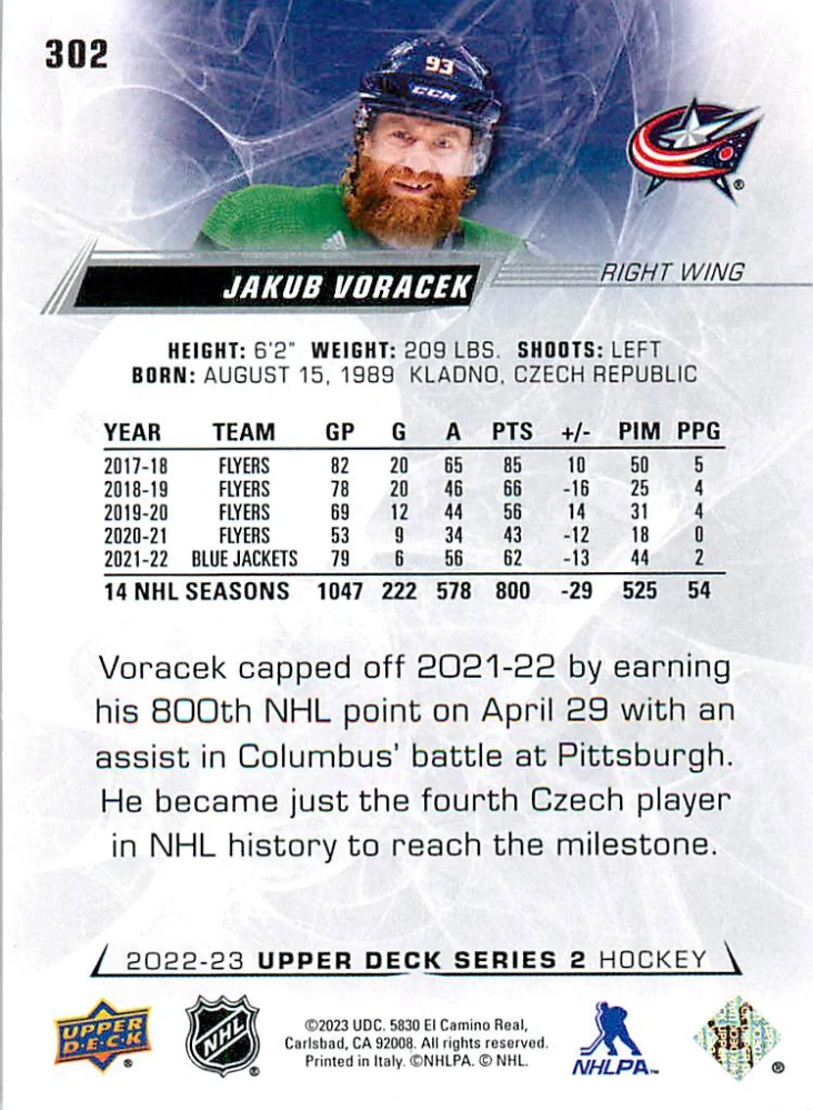 2022-23 UD Series 2 - Jakub Voráček #302