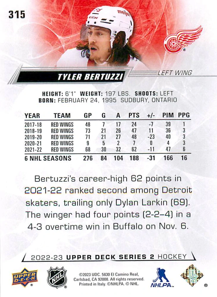 2022-23 UD Series 2 - Tyler Bertuzzi #315