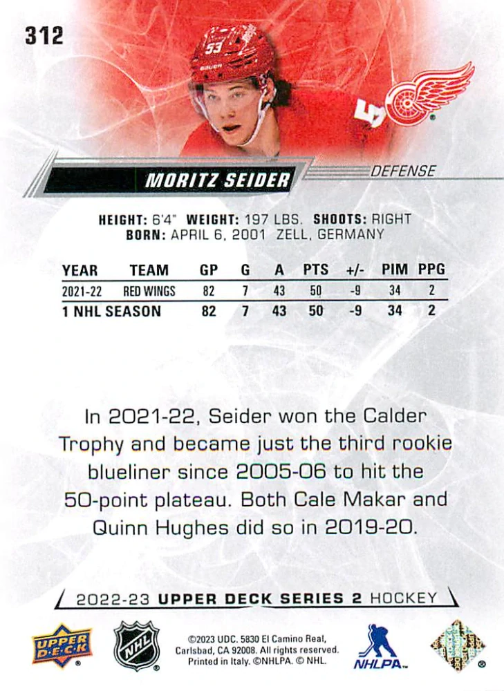 2022-23 UD Series 2 - Moritz Seider #312