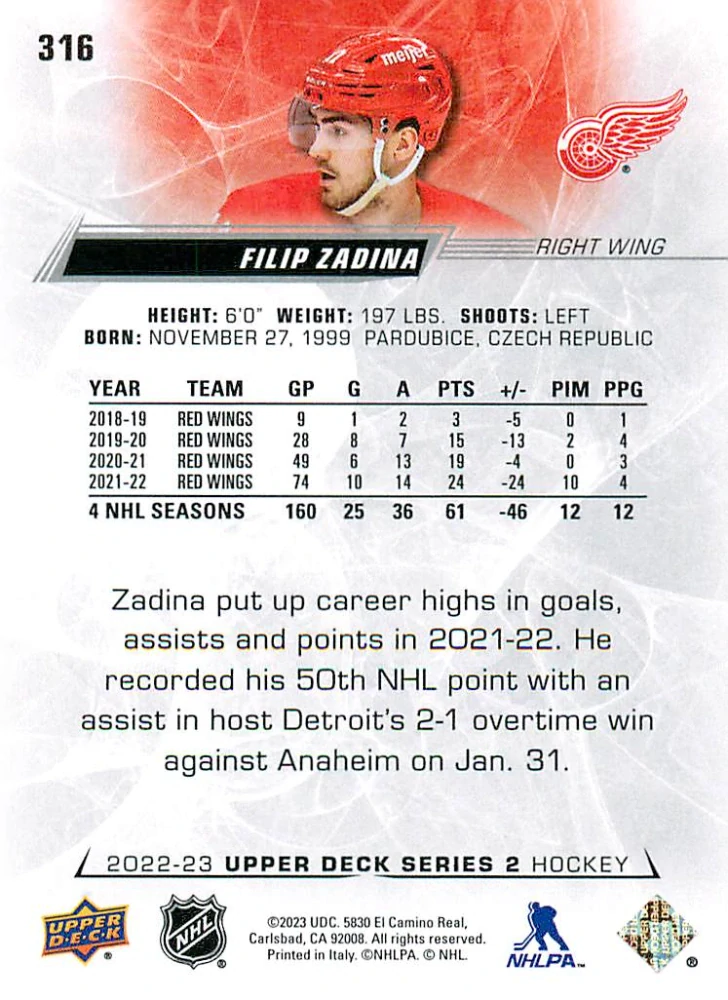 2022-23 UD Series 2 - Filip Zadina #316