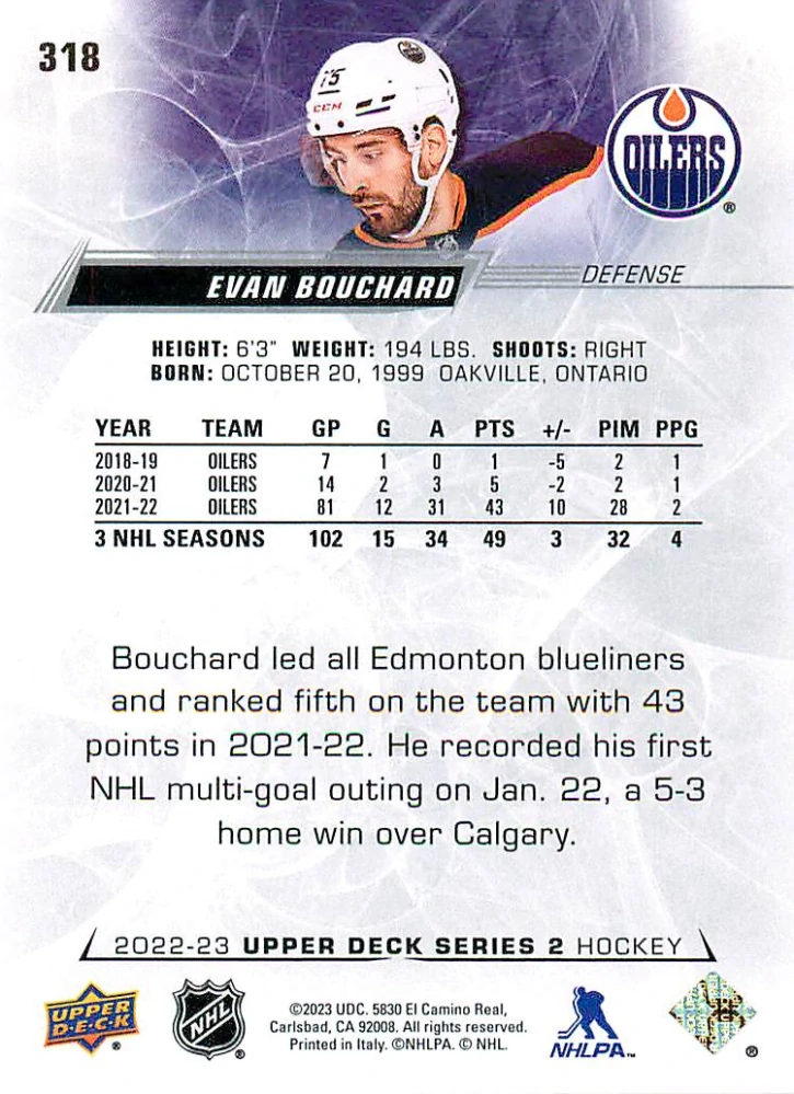 2022-23 UD Series 2 - Evan Bouchard #318