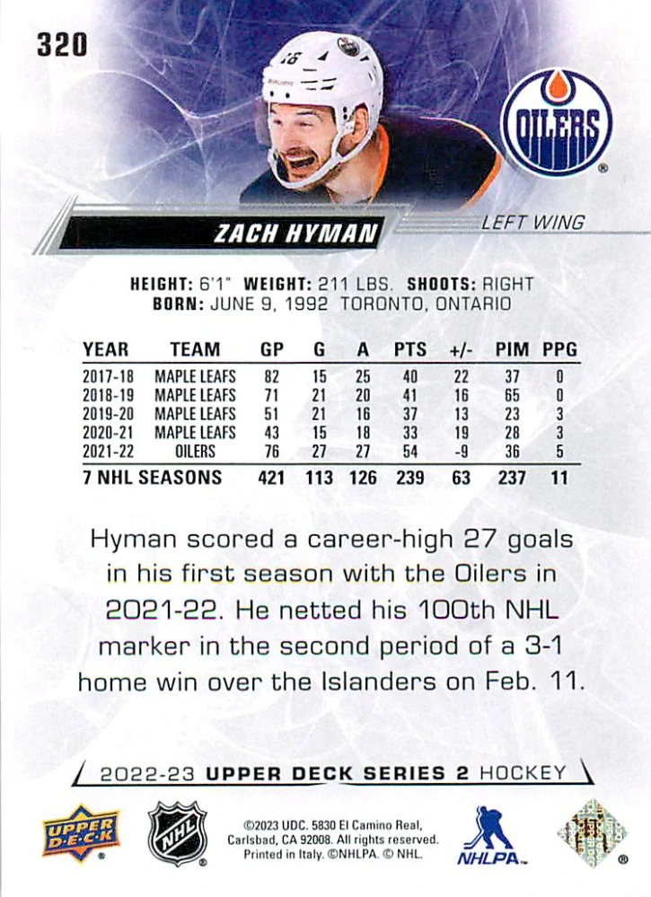 2022-23 UD Series 2 - Zach Hyman #320