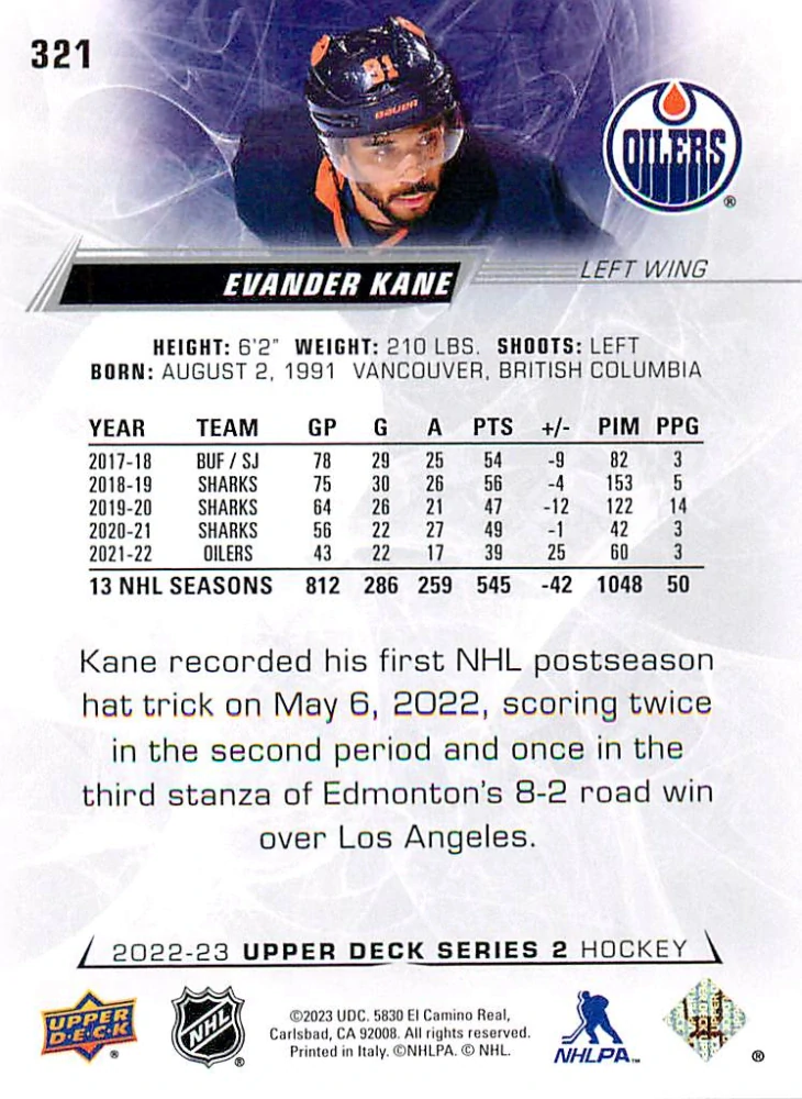 2022-23 UD Series 2 - Evander Kane #321