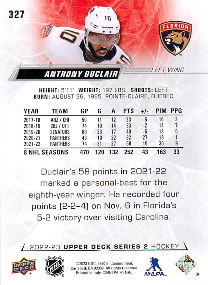 2022-23 UD Series 2 - Anthony Duclair #327