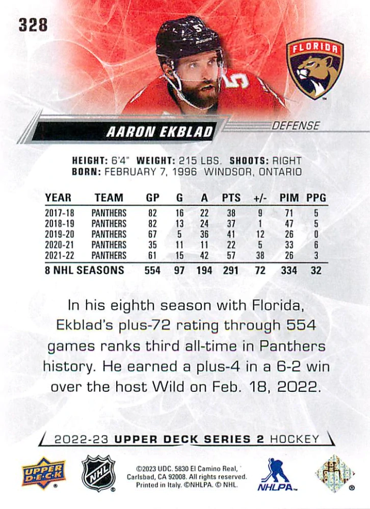 2022-23 UD Series 2 - Aaron Ekblad #328