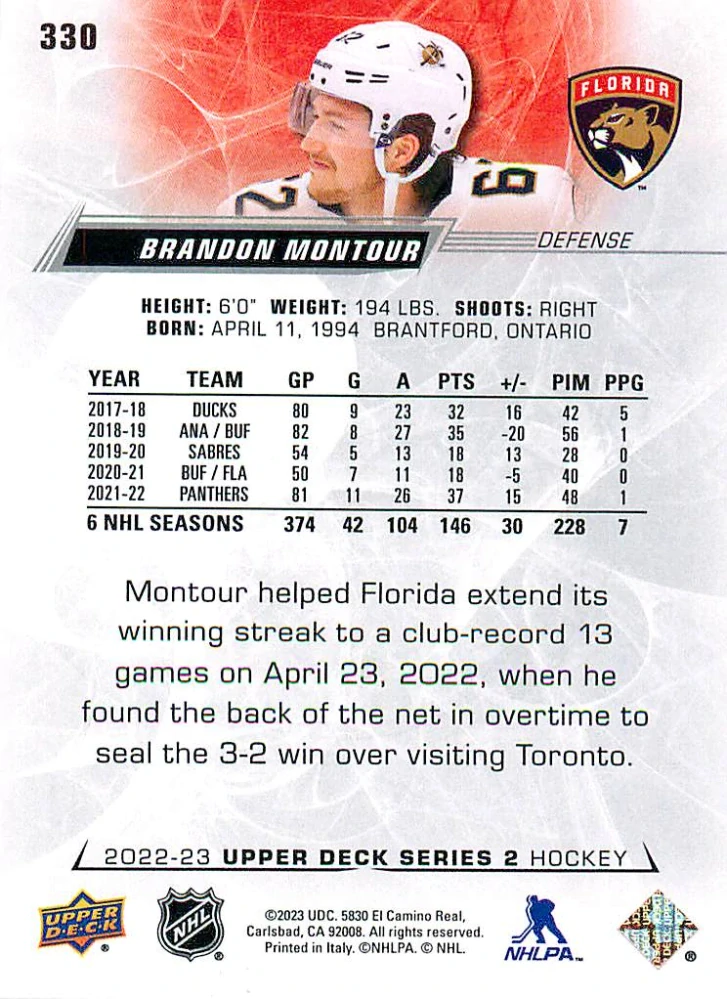 2022-23 UD Series 2 - Brandon Montour #330
