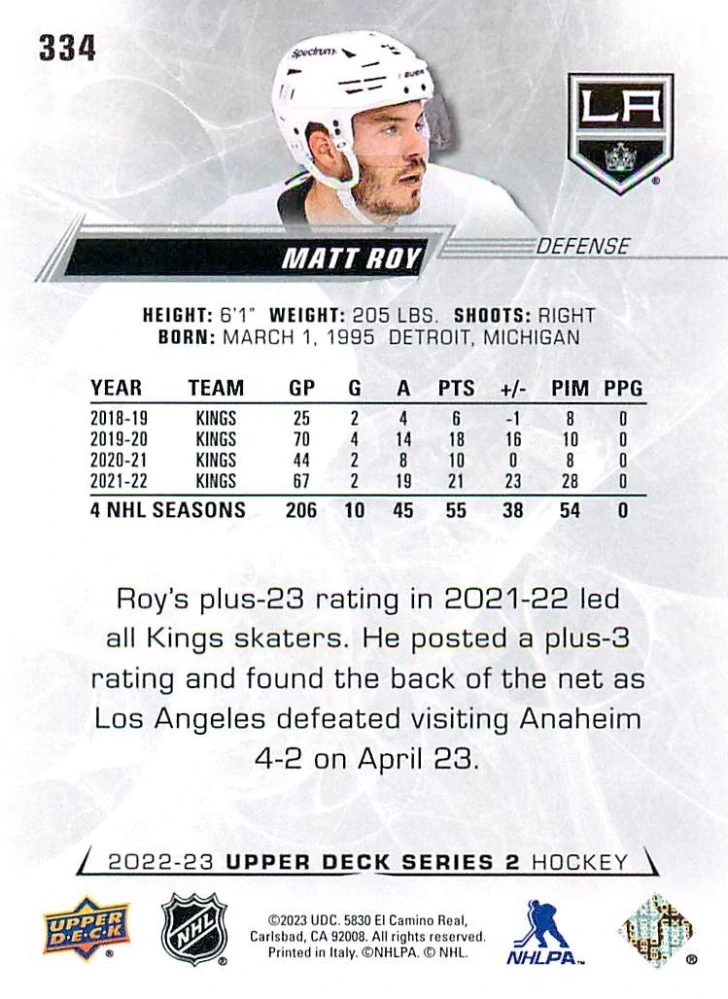 2022-23 UD Series 2 - Matt Roy #334