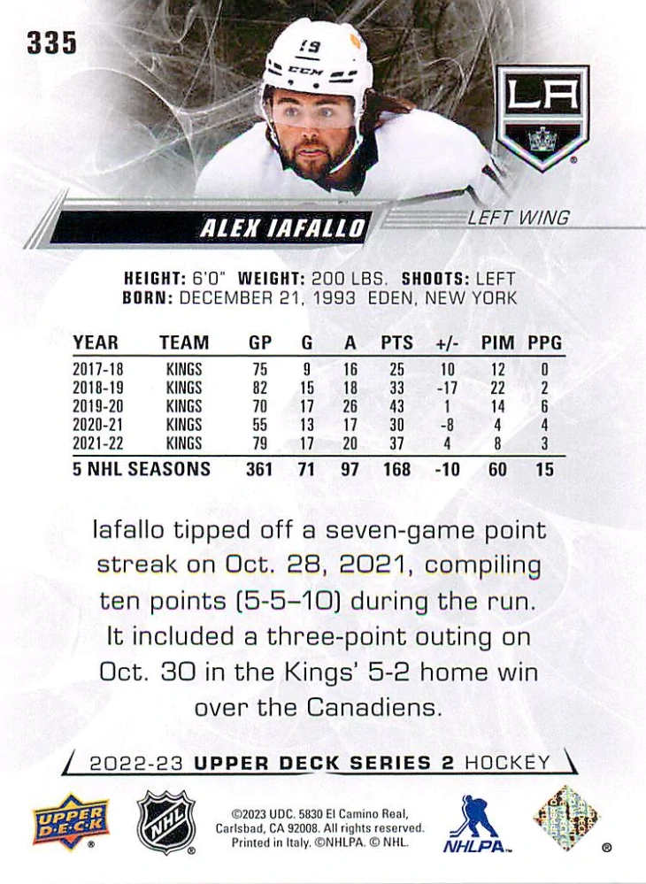 2022-23 UD Series 2 - Alex Iafallo #335