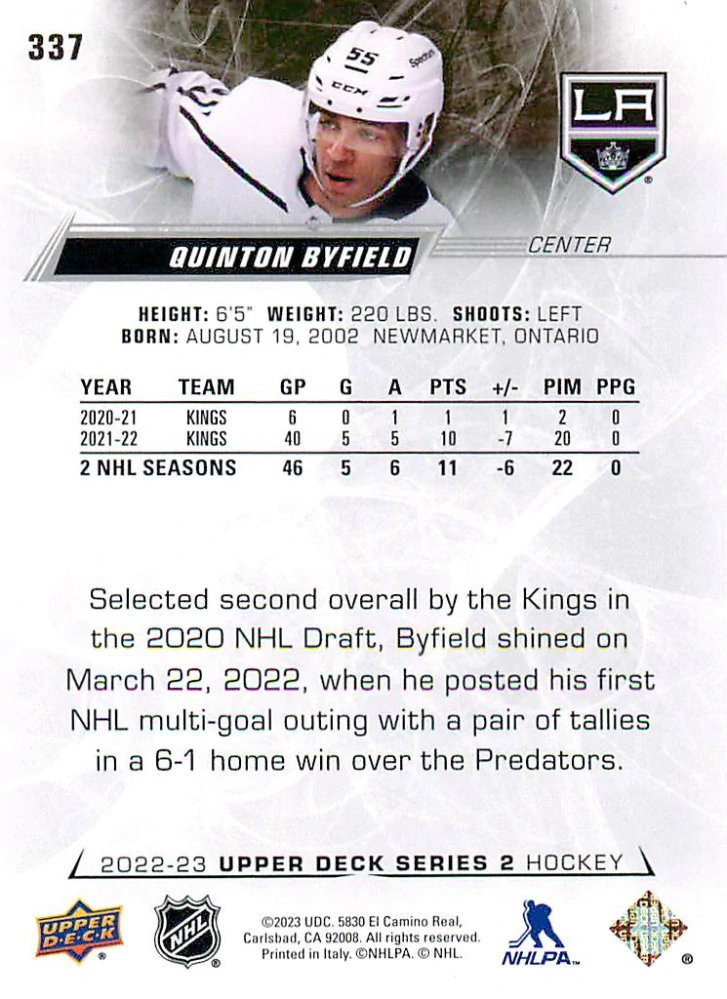 2022-23 UD Series 2 - Quinton Byfield #337