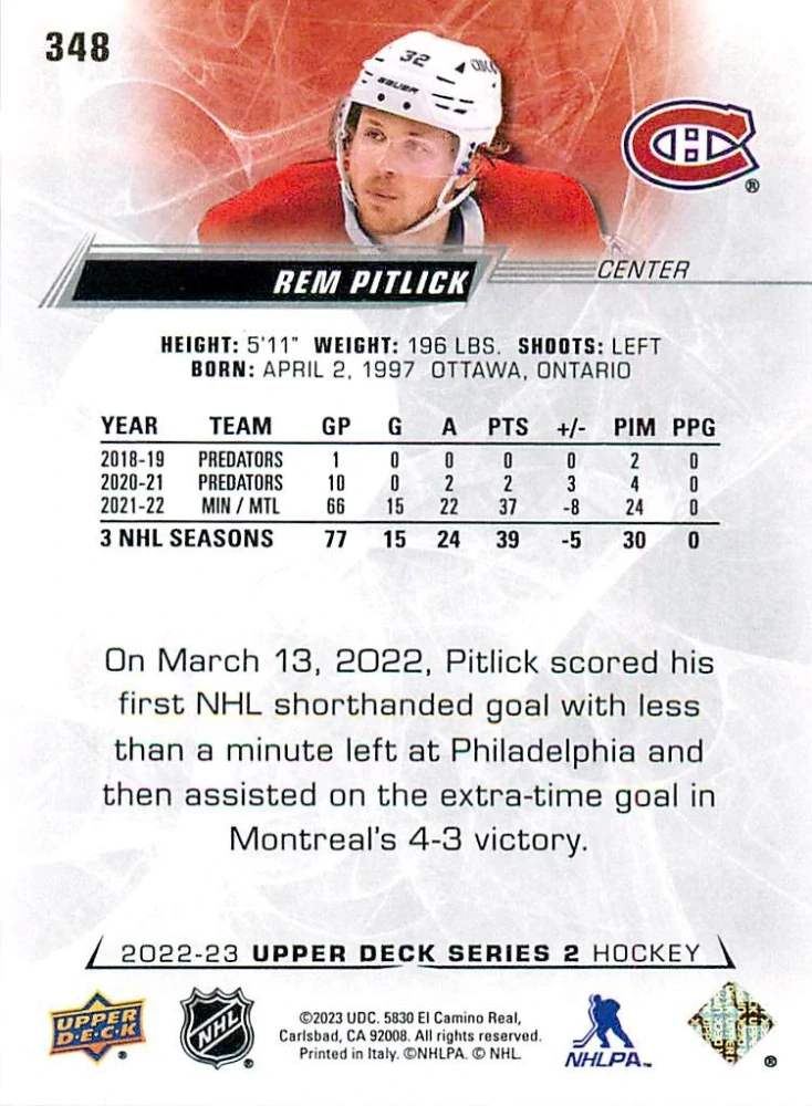 2022-23 UD Series 2 - Rem Pitlick #348
