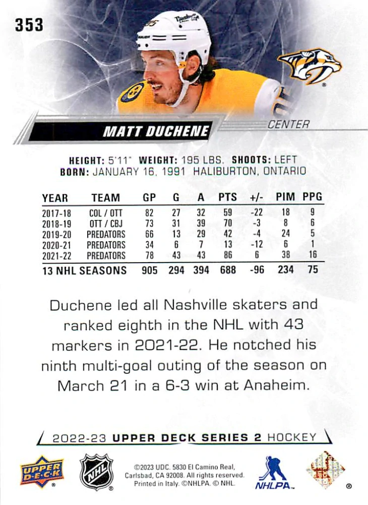 2022-23 UD Series 2 - Matt Duchene #353