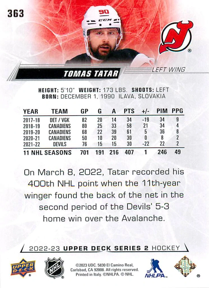 2022-23 UD Series 2 - Tomáš Tatar #363