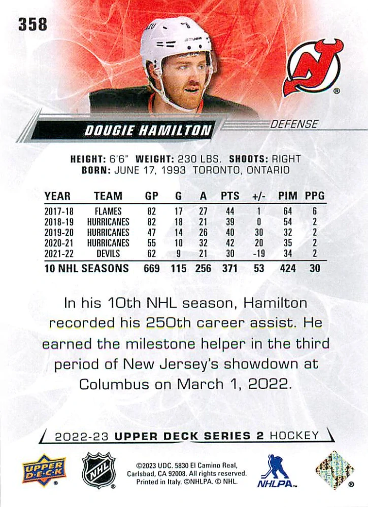 2022-23 UD Series 2 - Dougie Hamilton #358