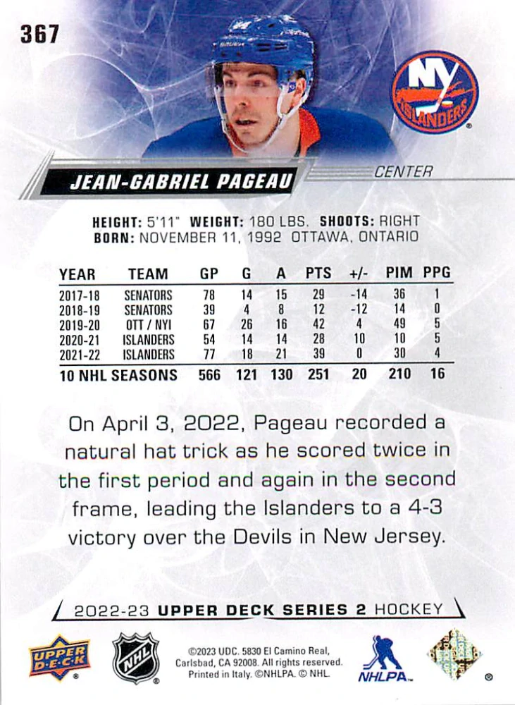 2022-23 UD Series 2 - Jean-Gabriel Pageau #367