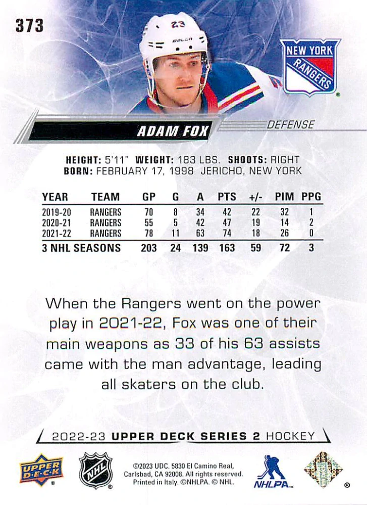 2022-23 UD Series 2 - Adam Fox #373