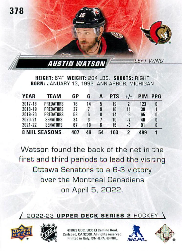 2022-23 UD Series 2 - Austin Watson #378