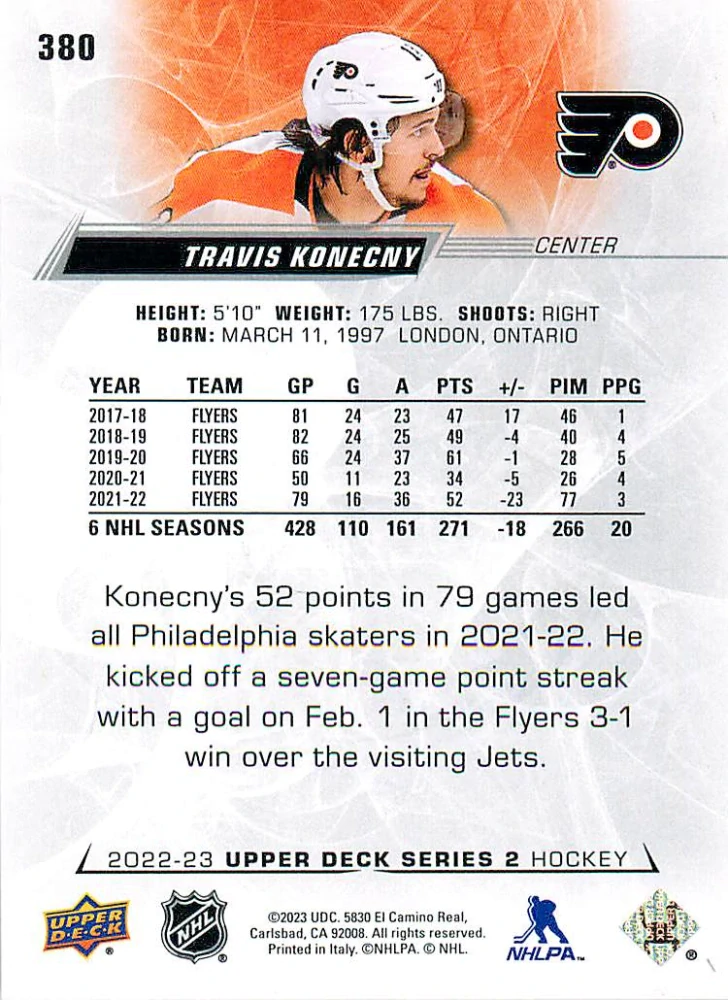 2022-23 UD Series 2 - Travis Konecny #380