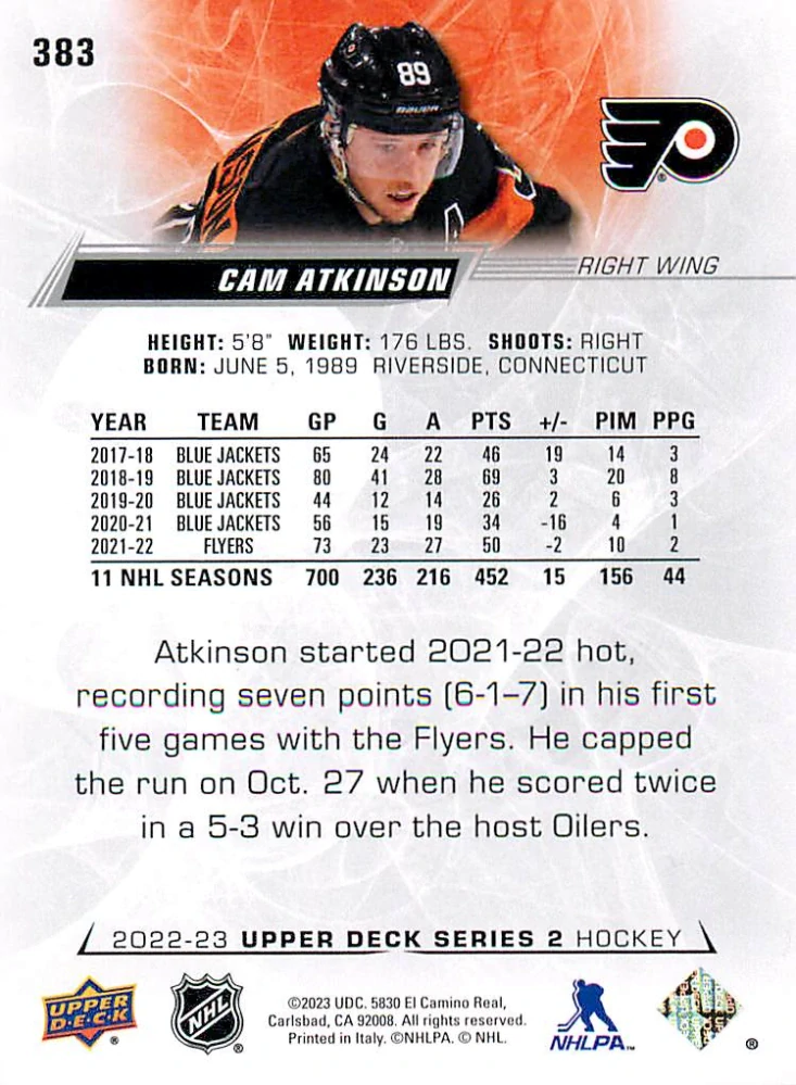 2022-23 UD Series 2 - Cam Atkinson #383