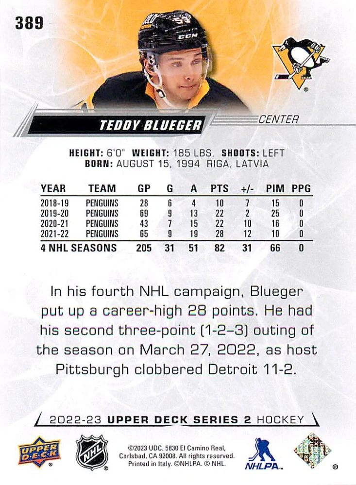 2022-23 UD Series 2 - Teddy Blueger #389