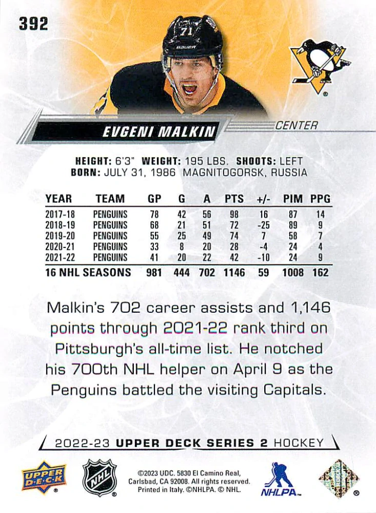 2022-23 UD Series 2 - Evgeni Malkin #392