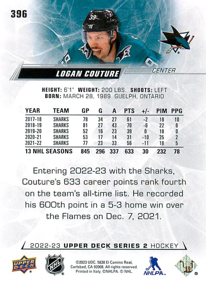 2022-23 UD Series 2 - Logan Couture #396