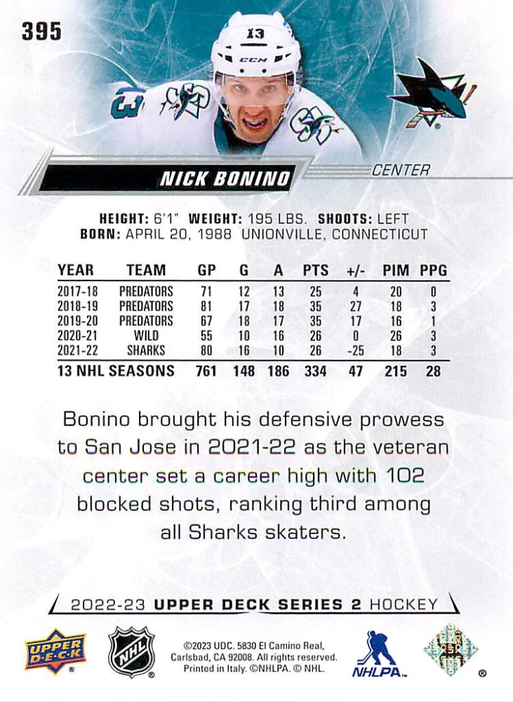 2022-23 UD Series 2 - Nick Bonino #395