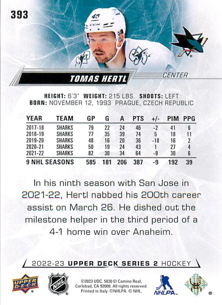 2022-23 UD Series 2 - Tomáš Hertl #393