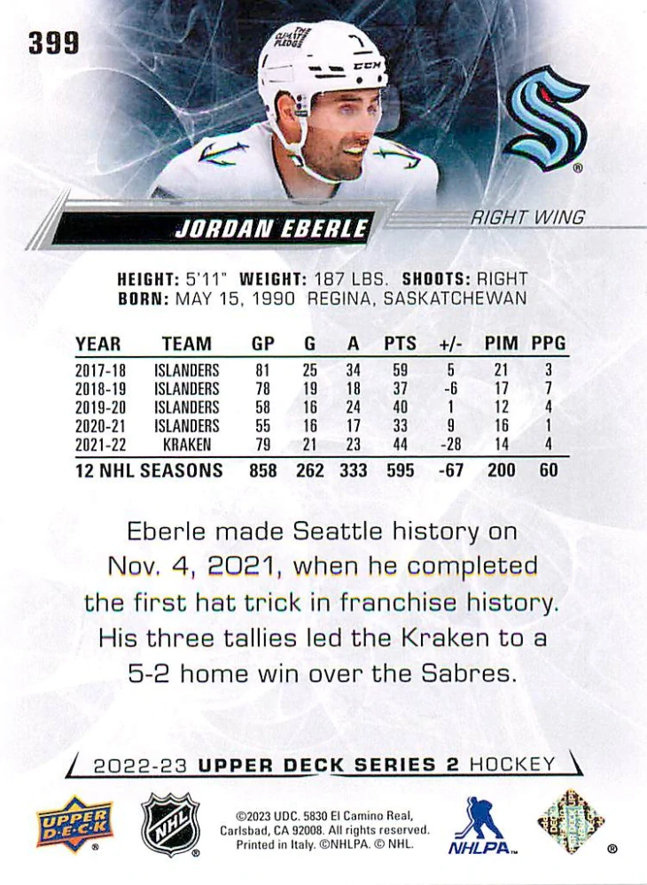 2022-23 UD Series 2 - Jordan Eberle #399