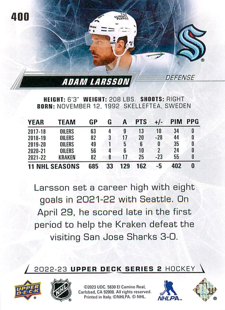 2022-23 UD Series 2 - Adam Larsson #400