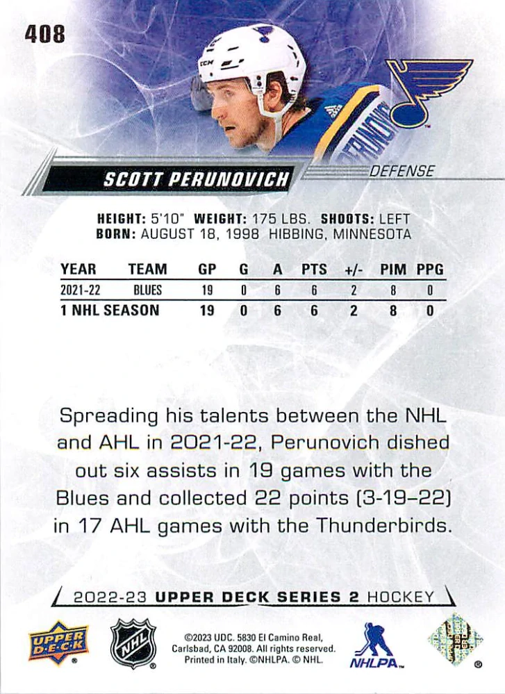 2022-23 UD Series 2 - Scott Perunovich #408