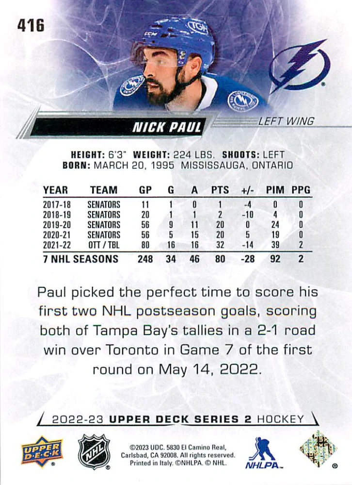 2022-23 UD Series 2 - Nick Paul #416