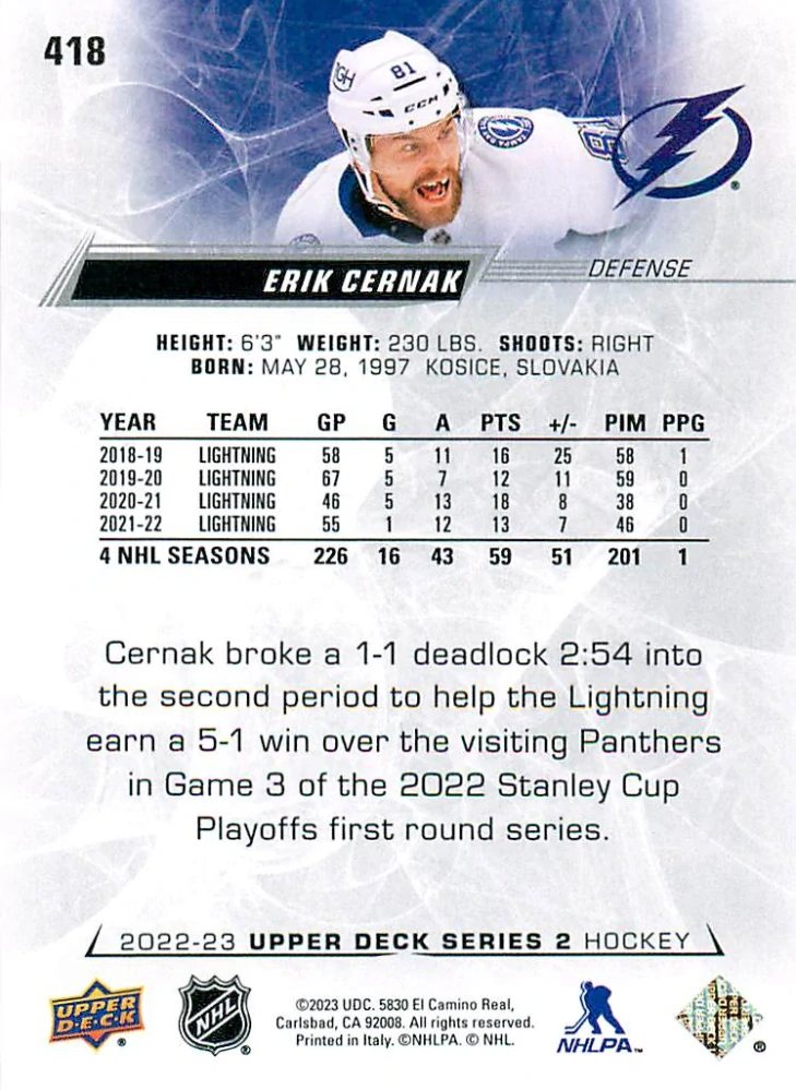 2022-23 UD Series 2 - Erik Černák #418