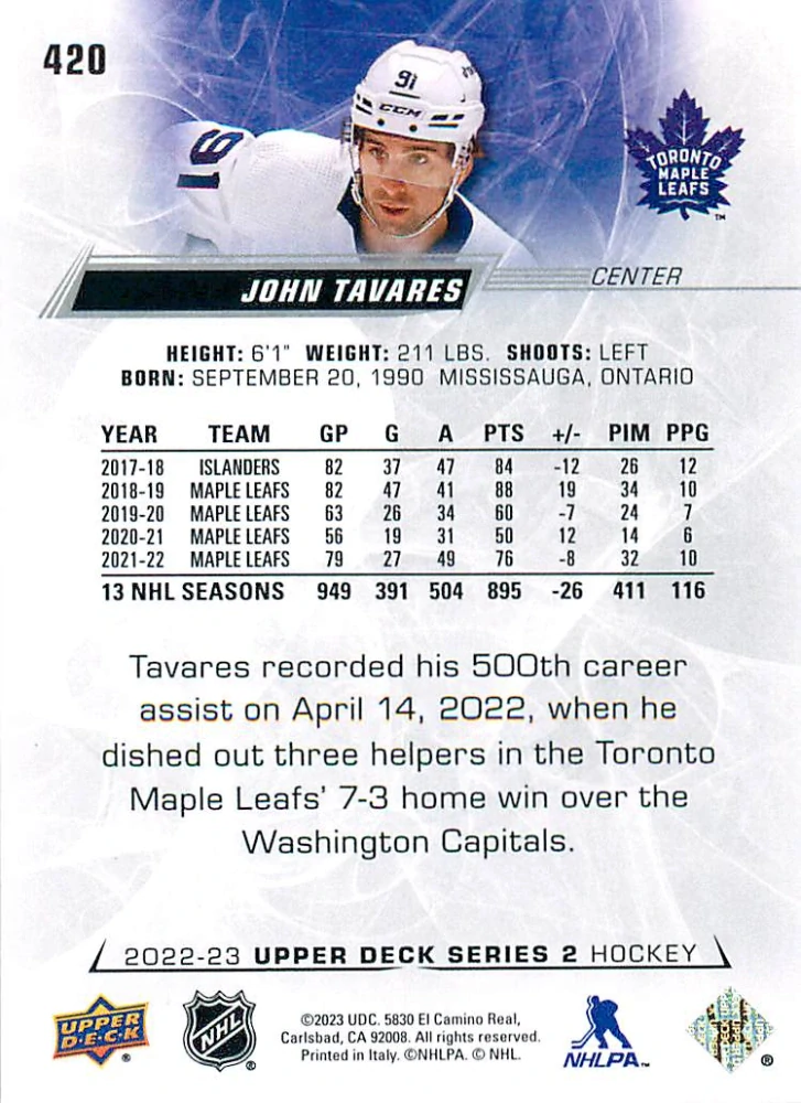 2022-23 UD Series 2 - John Tavares #420