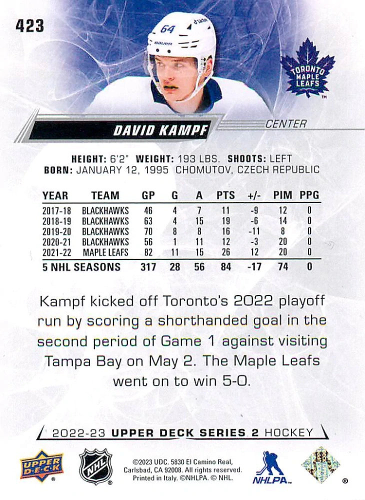 2022-23 UD Series 2 - David Kampf #423