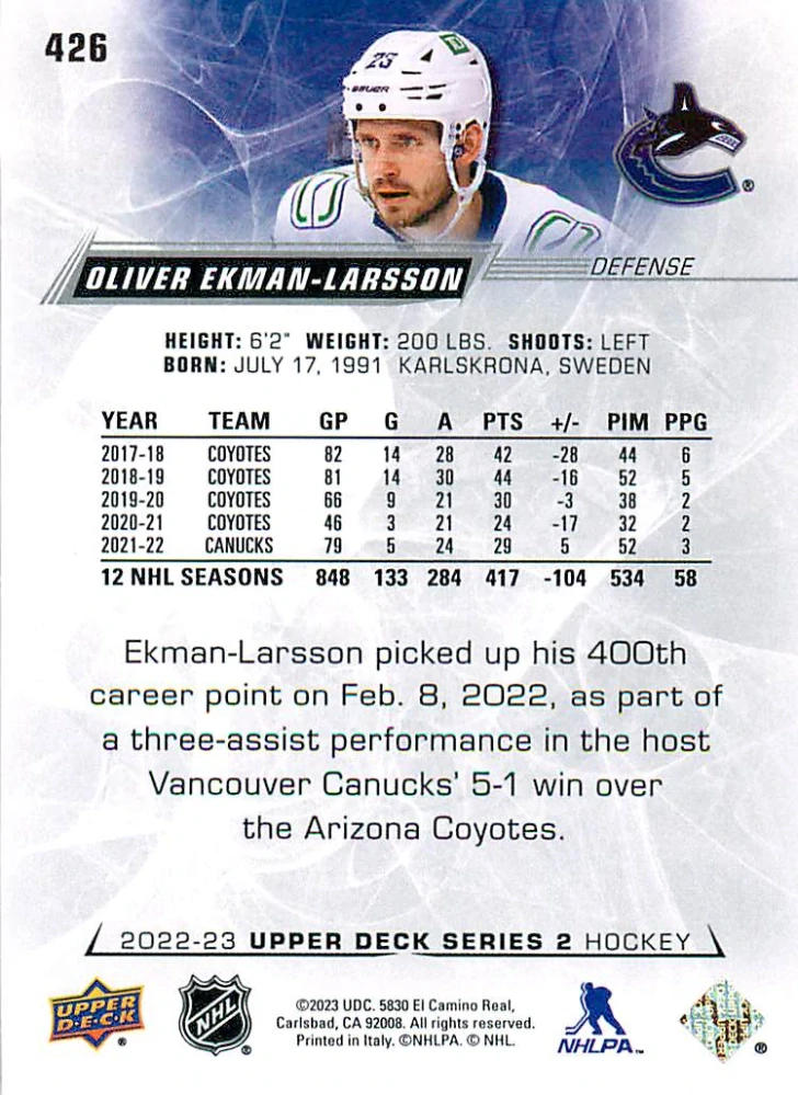 2022-23 UD Series 2 - Oliver Ekman-Larsson #426