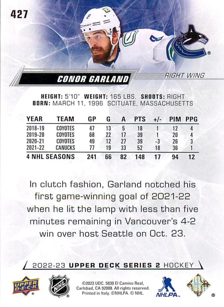 2022-23 UD Series 2 - Conor Garland #427