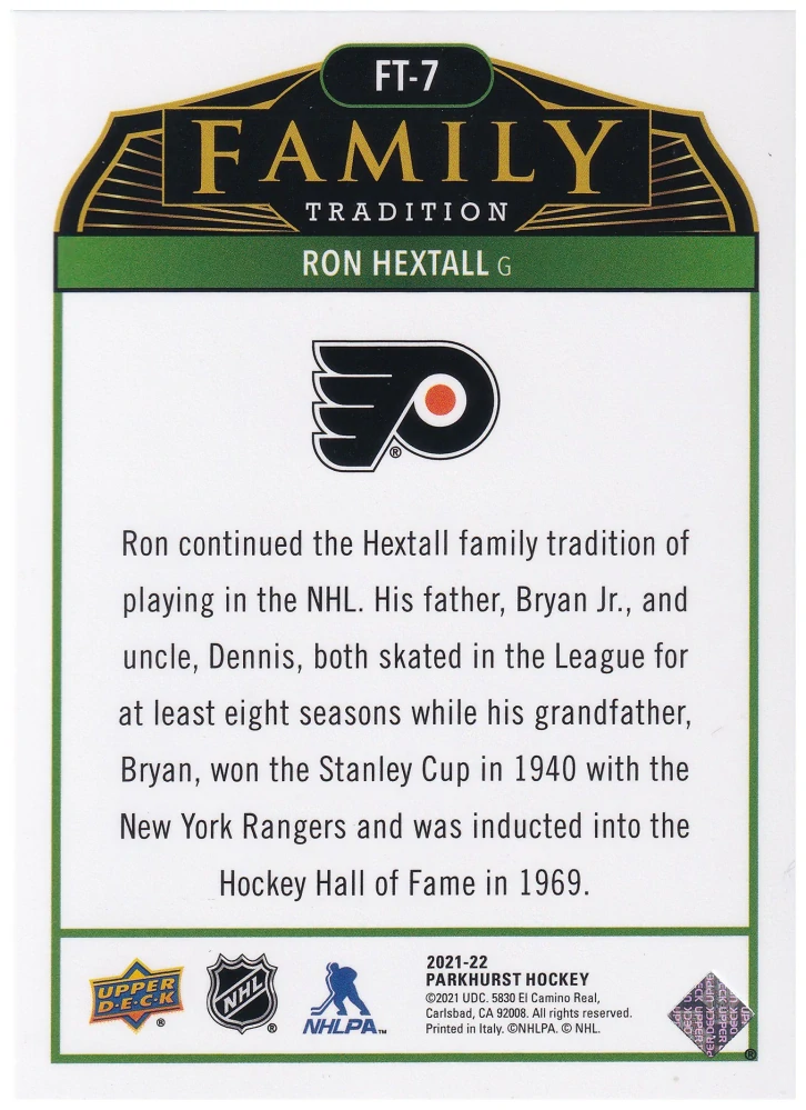 2021-22 UD Parkhurst - Ron Hextall - Family Tradition #FT-7