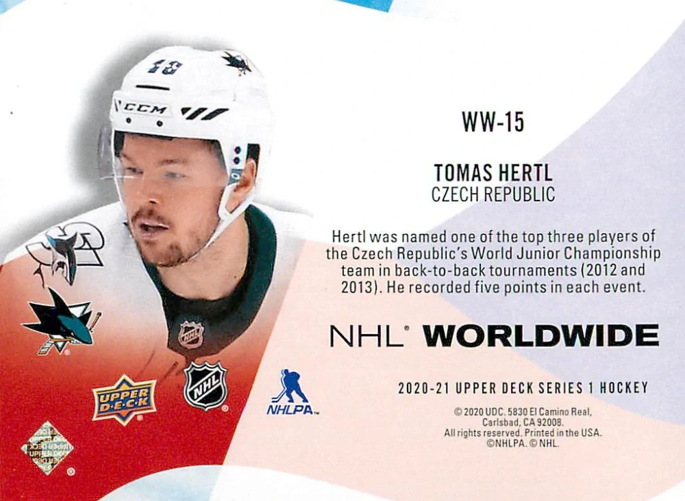 2020-21 UD Series 1 - Tomáš Hertl - NHL Worldwide #WW-15