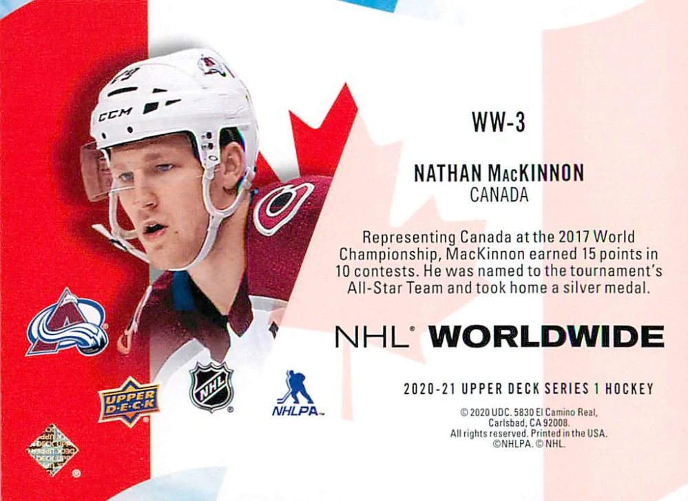 2020-21 UD Series 1 - Nathan MacKinnon - NHL Worldwide #WW-3