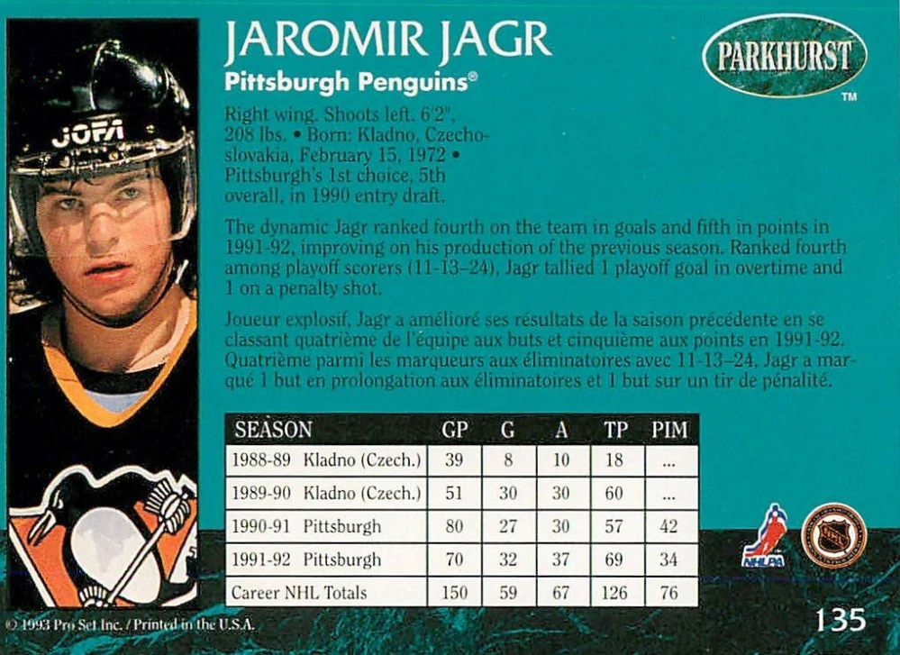 1992-93 Parkhurst - Jaromír Jágr #135
