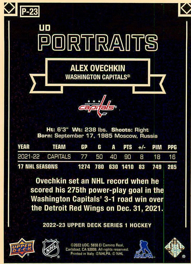 2022-23 UD Series 1 - Alex Ovechkin - UD Portraits #P-23