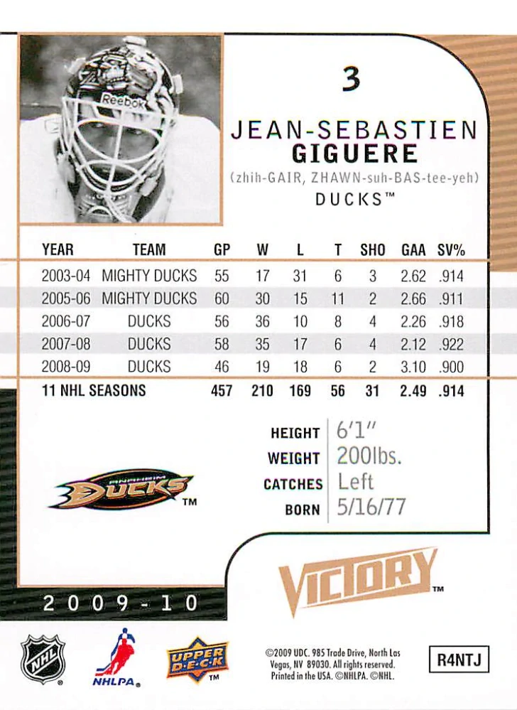 2009-10 UD Victory - Jean-Sebastien Giguere #3
