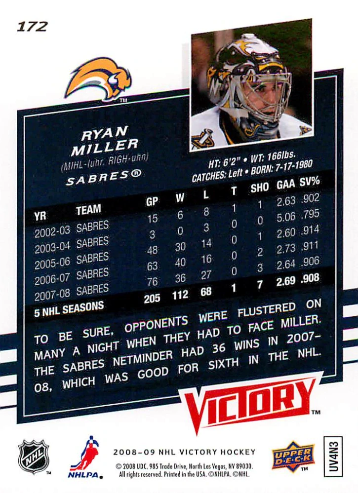 2008-09 UD Victory - Ryan Miller #172