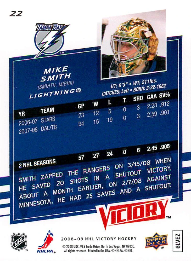 2008-09 UD Victory - Mike Smith #22
