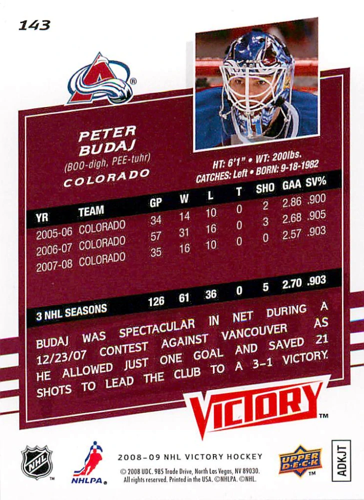 2008-09 UD Victory - Peter Budaj #143